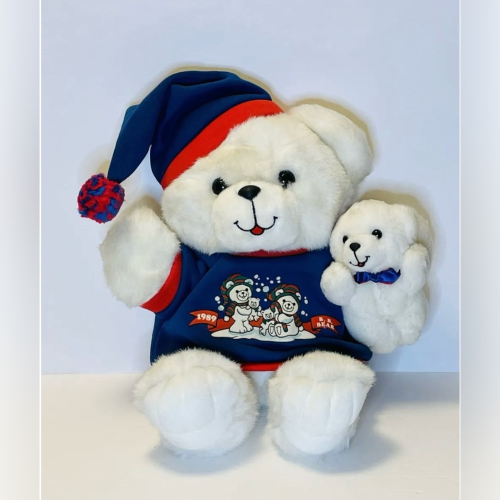 VTG 1989 Tb Trading Co. Roses Dept. Store Christmas B.B. Bear & Friend 18" Plush - Picture 1 of 4
